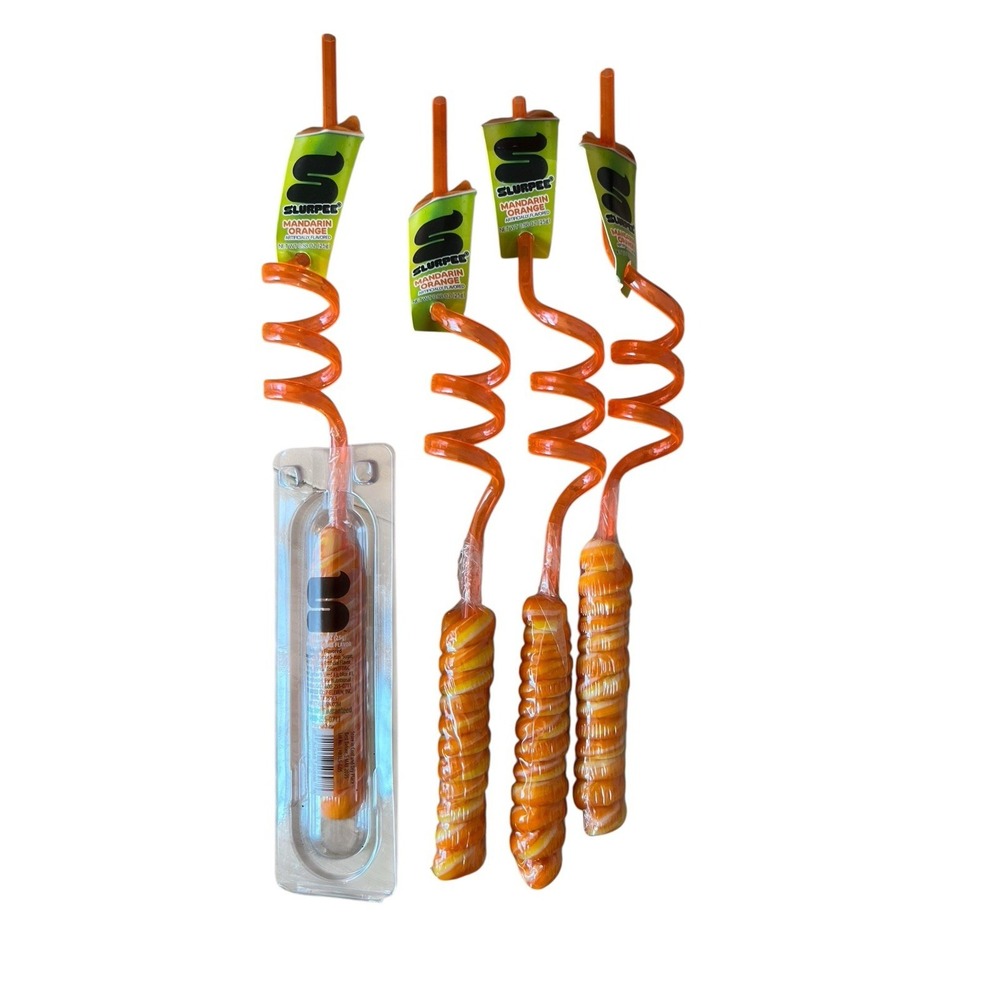 7 Eleven Slurpee Mandarin‎ Orange Candy Twist Swirl Straws Set Of 4